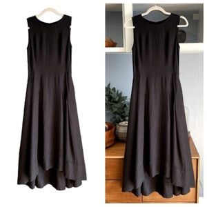 Elohim Sabrina Goh Black Cotton Linen High-low Sleeveless Pleated Midi Dress XS